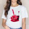 Kpop Fashion Cosmetics 3D Nail Polish Print Tees Women Y2K Tops Summer White Loose Short Sleeve O-Neck Female T-Shirts Blouses