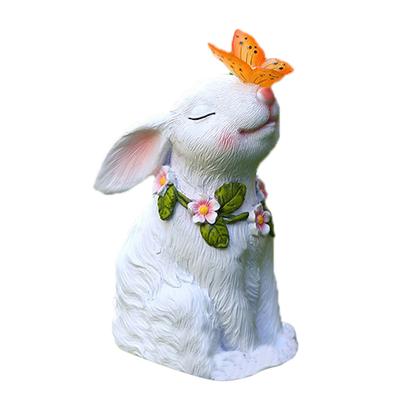Solar Garden Statues Rabbits with Butterflies Solar Charging Hand Painted Synthetic Resin Solar