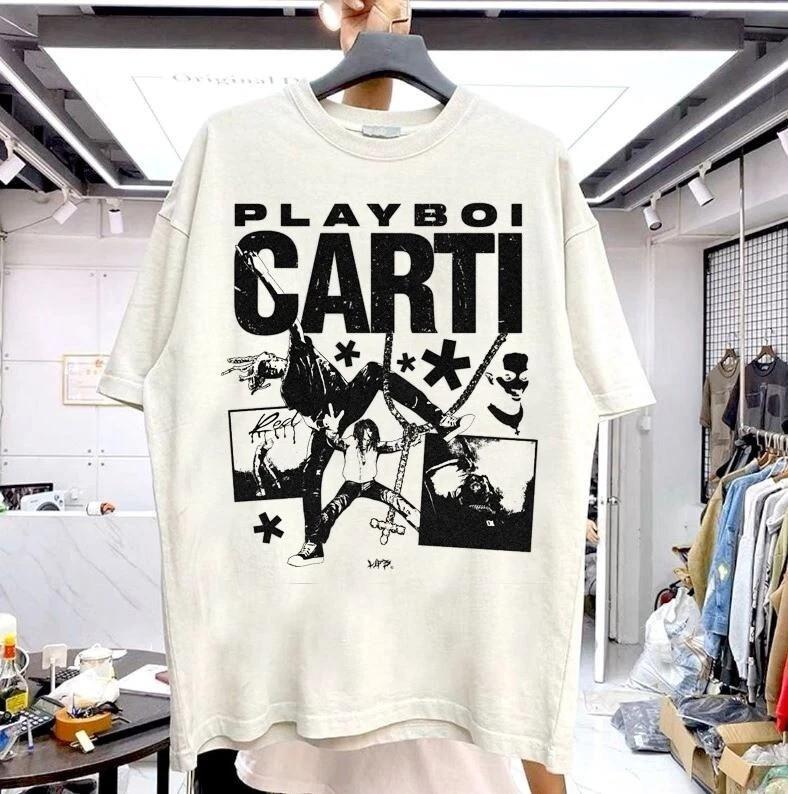 Ремейк Playboi Carti Ретро стиль Белая Короткая Рукавная Футболка vtg S5XL Унисекс Футболка XL