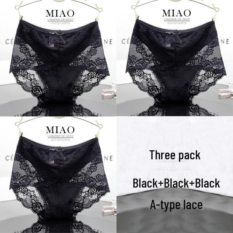 

4 пары кружевных трусиков с высокой талией для женщин больших размеров, черные, ажурный дизайн, модальная ткань, средняя талия, подходят для веса до 200 фунтов. XXL (150-200 jin)