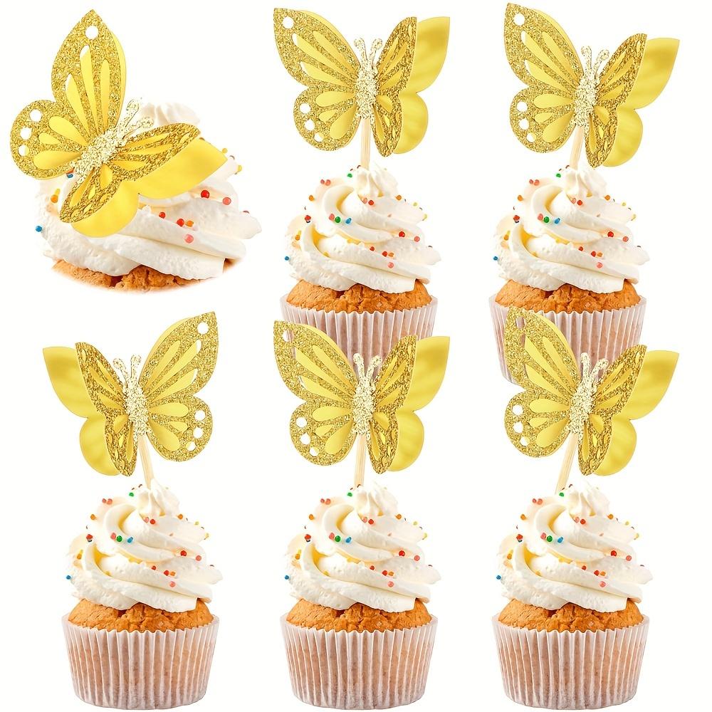 24 ks Motýlkových topperů na cupcake Sestavené Dvouvrstvé Toppery na cupcake 3D Třpytivé Toppery na cupcake Motýlkové Koktejlové párátka Dekorace