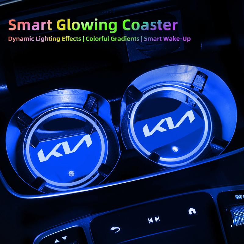 AEF1 LED Car Emblem Water Cup Pad Rechargeable Coaster For KIA K3 Sportage Carnival K5 Seltos Pegas KX1 EV5 Sonet EV6 K4 EV3 Ceed K8