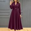 ZANZEA Rochie Midi Elegantă de Toamnă pentru Femei, cu Rever, Decolteu în V, Mânecă Lungă, Linie A, pentru Petrecere