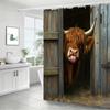 Funny Highland Cow In Barn Shower Curtain Waterproof Easy To Clean Privacy Protection Print Farm Animal Art Design Rustic12Kooks