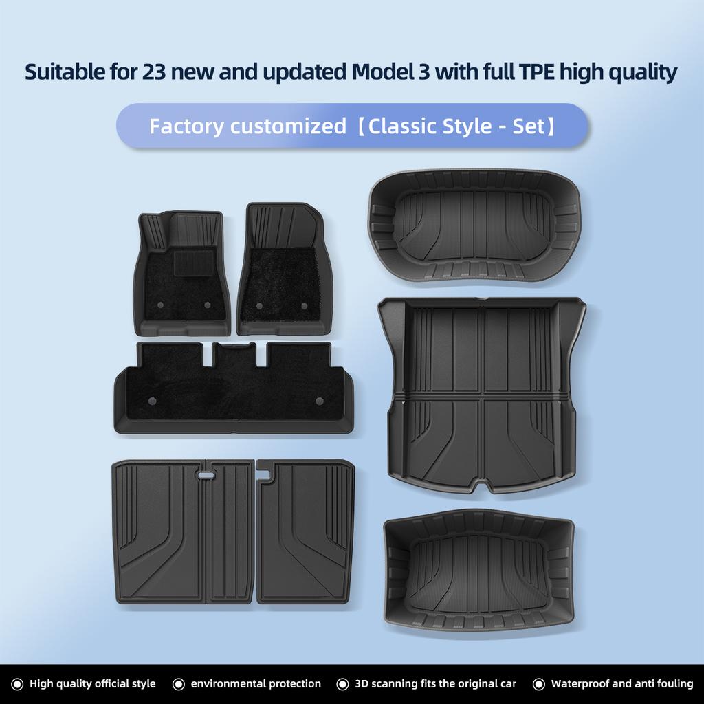 LUCKEASY for Tesla Model 3 Highland 2024 Car Floor Mats TPE 3D Foot Pad Waterproof All Weather Car Accessories Black