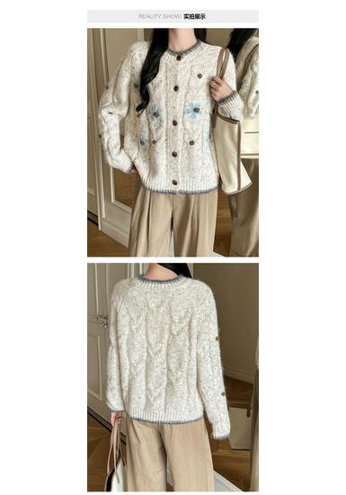 Hochwertiger 3D-Blumen-Strickcardigan mit Rundhalsausschnitt für Damen - Handgefertigter Häkelpullover-Mantel für Herbst/Winter 2026