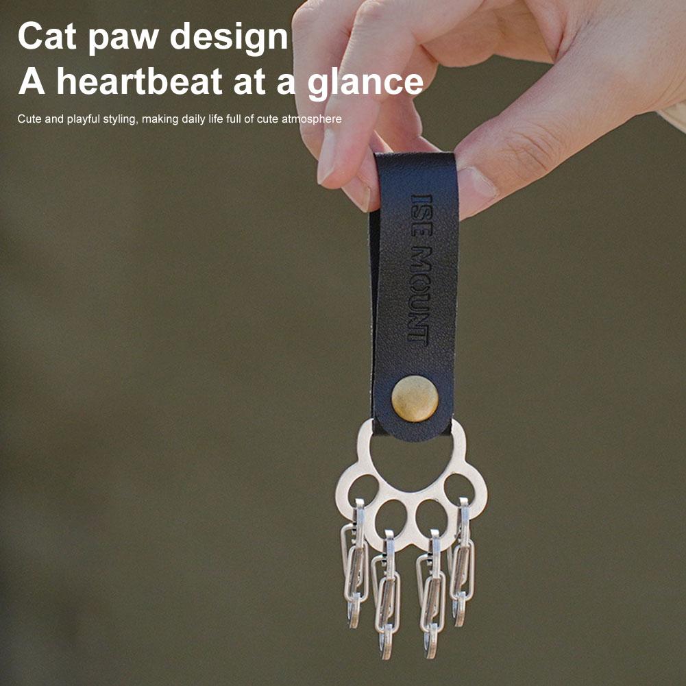 Outdoor Leather Cat Claw Stainless Steel Keychain Multifunctional Key Chain Camping Keychains Quick Hanging Hiking Accessories