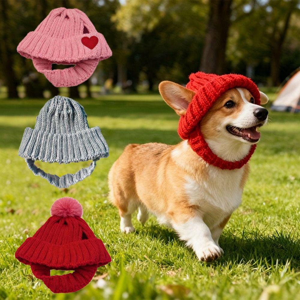 Cute Ear-Exposed Pet Knitted Hat Warm Knitted Pet Ears Covers Warm Puppy Cap New Year