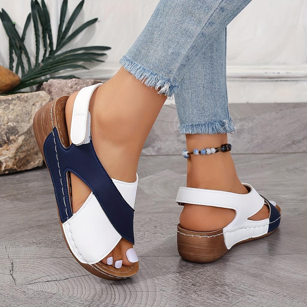 Γυναικεία χρωματικά πέδιλα Wedge, Peep Toe Slingback Soft Sole, Άνετα καλοκαιρινά σανδάλια για εξωτερικούς χώρους