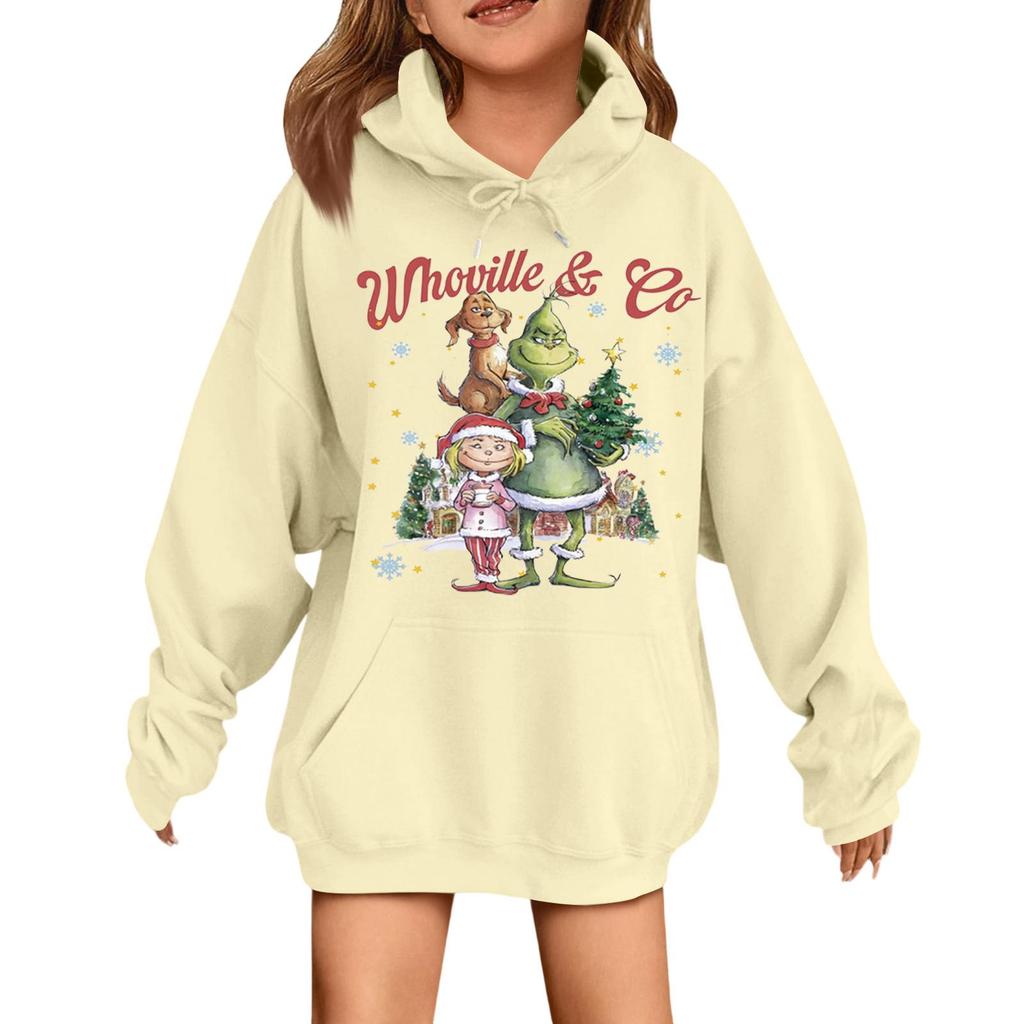 Children's Fashionable Casual Long-sleeved Loose Christmas Print Pullover Hooded Sweatshirt