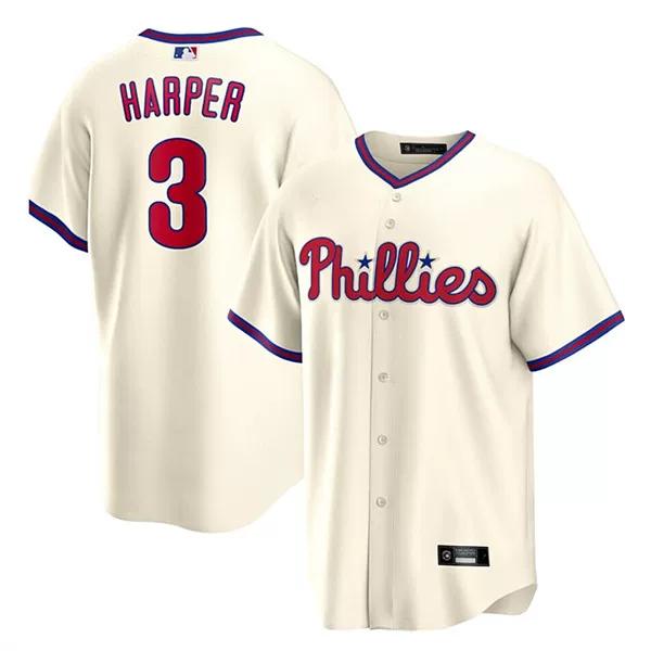 Embroidered Philadelphia Phillies No. 3 Harper Men s Baseball Jersey XL, 105KG бежевый