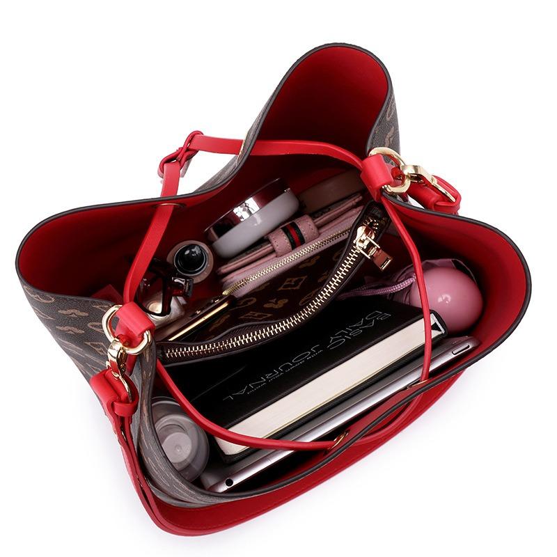 Spring New Bucket Bag Large-capacity Drawstring Design Versatile Printed Women's Bag Contrasting Color Shoulder Bag Messenger Bag