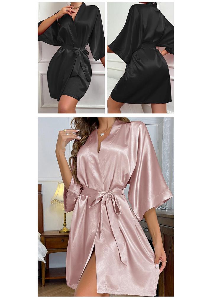 Danny Lin Women's Silk-Feel Casual Robe - Lightweight, Loose-Fit Cardigan Bathrobe with Tie