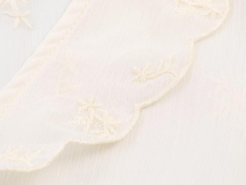 European & American Style Women's Chiffon Shirt with French Lace-up Waist, Embroidered Ruffles, and Long Sleeves