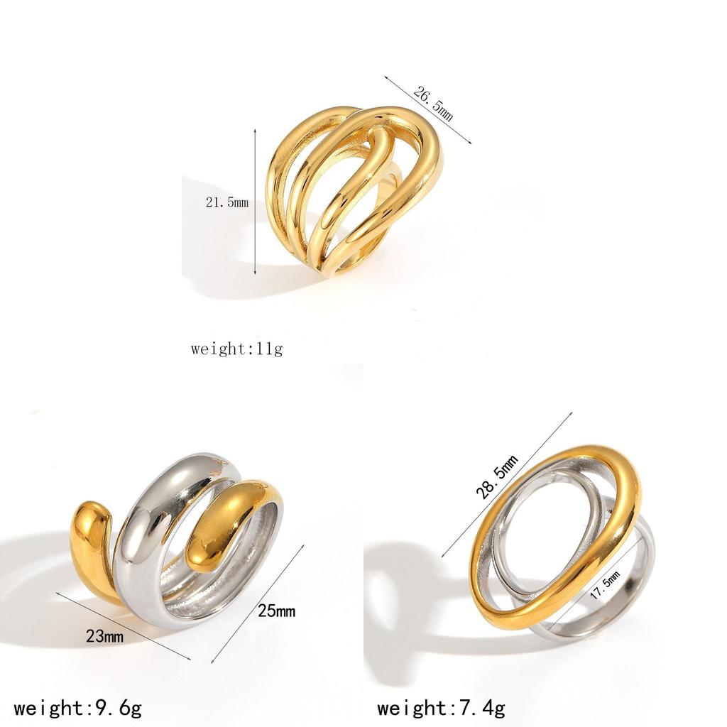 Stainless Steel Geometric Ring Collection With True Gold Finish For Trendy Ladies