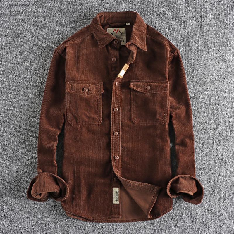 Men's Retro Corduroy Long Sleeve Shirt Jacket - Versatile and Thick for Winter