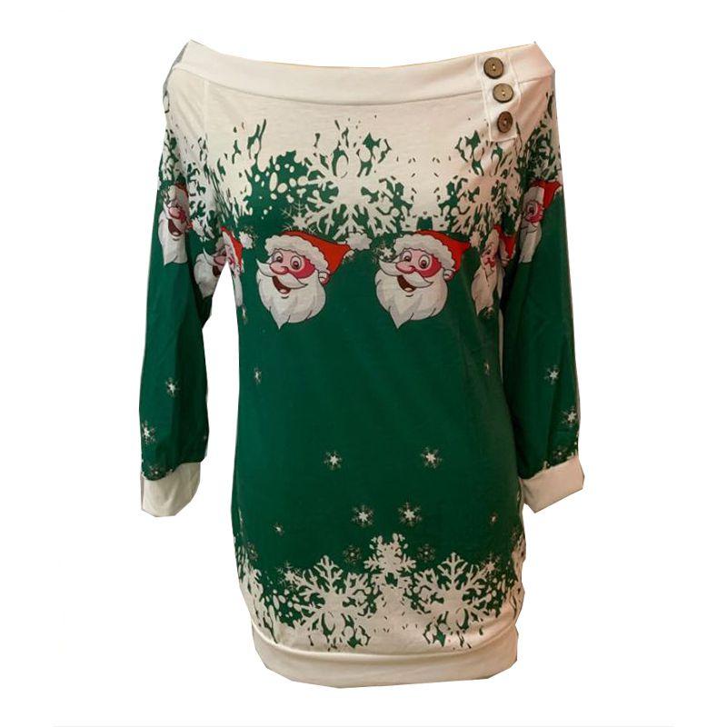 

Женские рождественские джемперы ярких цветов с праздничным принтом Санта-Клауса 3XL зелёный