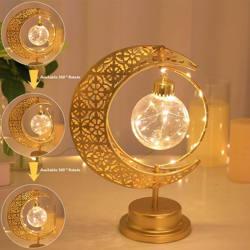 

Ramadan LED Star and Crescent Moon Lamp USB RechargeableDecorative Light for Home Eid Mubarak GiftsBedroom and Party Table Decor