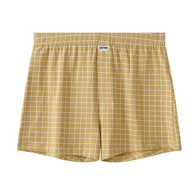 Huajielong Men's Plaid Cotton Boxer Briefs - Loose, Thin & Breathable