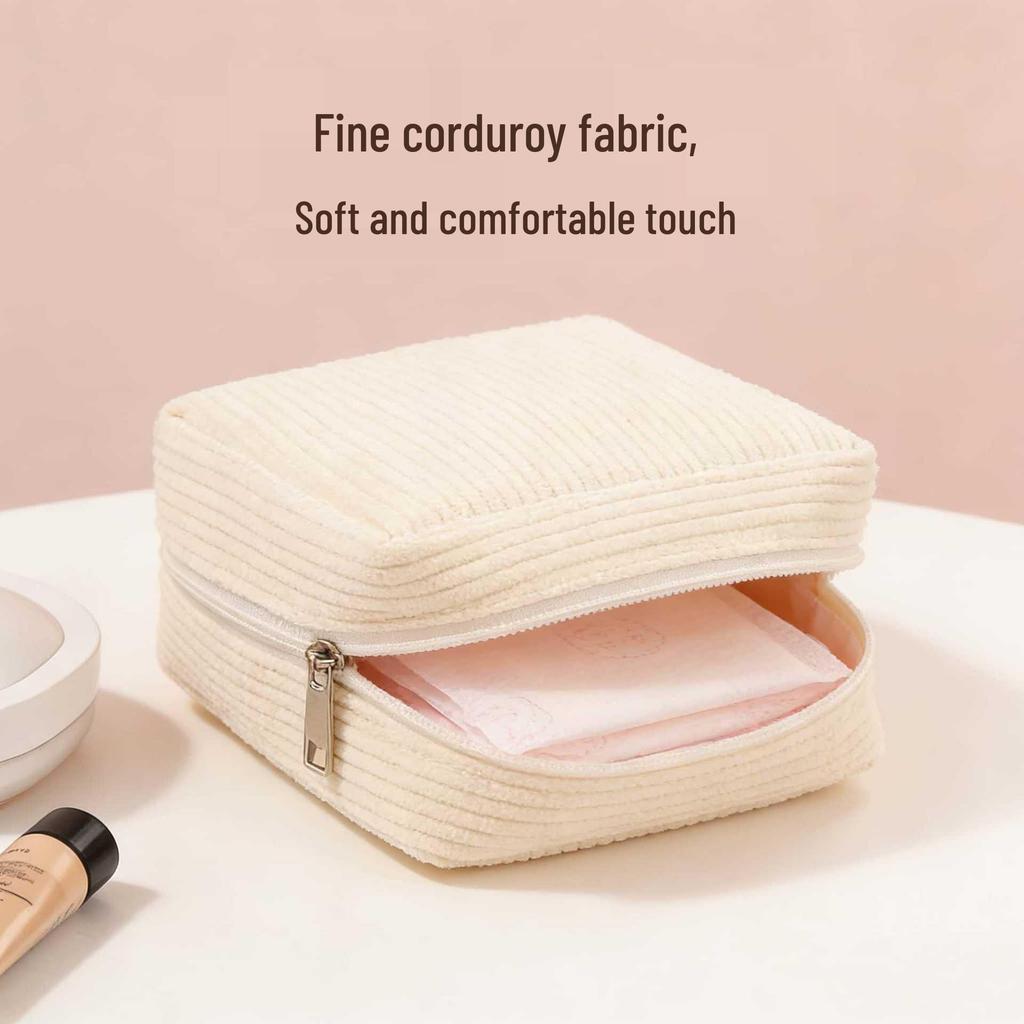 Corduroy Menstrual Pad Storage Bag - Portable Period Bag for Girls and Students