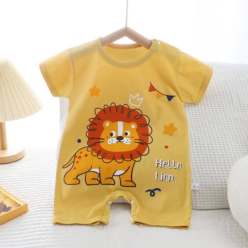 Summer baby crawling clothes made of pure cotton Korean version, thin men's and women's baby short sleeved children's jumpsuit
