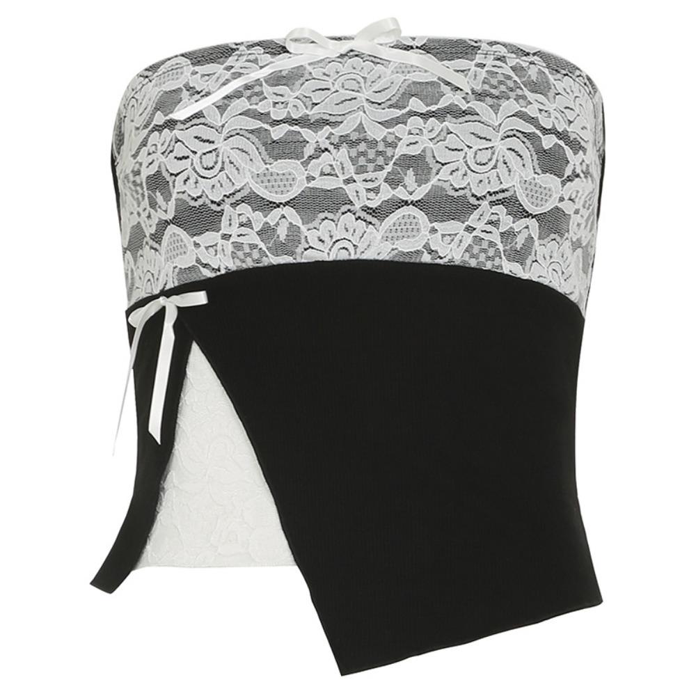 

Поддельный комплект из двух частей, милый кружевной жилет, сетчатый цветок, женская майка без рукавов, укороченный топ, лето L чёрный