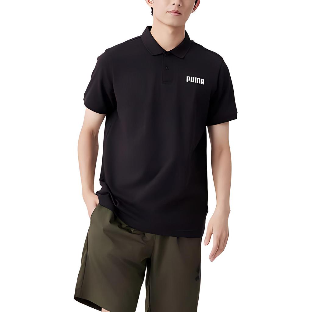 Puma Logo Letter Print Short Sleeve Polo Shirt Men Polo Shirts Black 848736-01