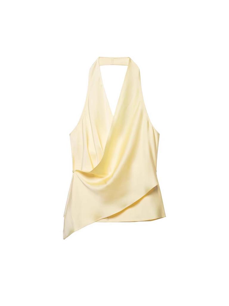 Women's Spring 2026 French Style Silk Satin Asymmetrical Halter Neck Sleeveless Top