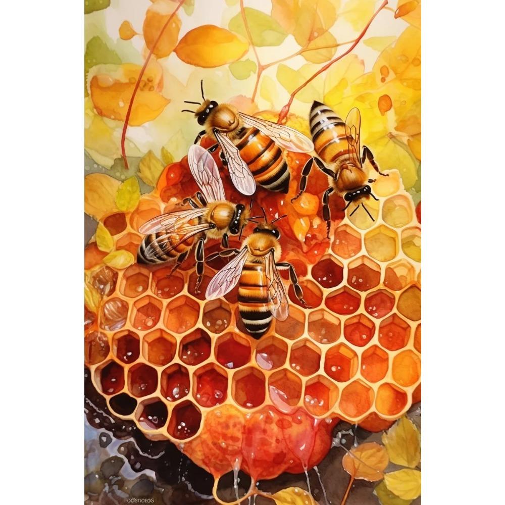 Fresh Bees Collecting Honey And Canned Honey Poster Print Wall Art Pictures Canvas Painting Living Room Bedroom Home Decor Gift