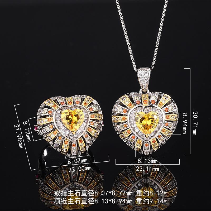 New Huamei Fashion Red Corundum Powder Zirconia Golden Set Light Luxury Jewelry Women's Necklace Ring