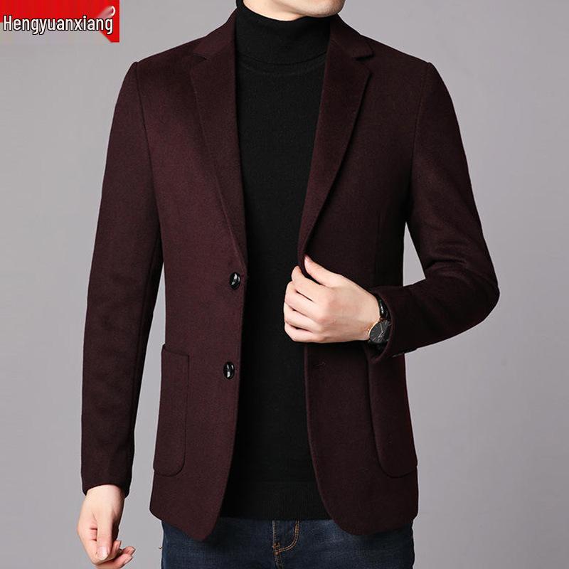 Men's Double-Breasted Cashmere Wool Overcoat & Casual Suit Set for Fall/Winter