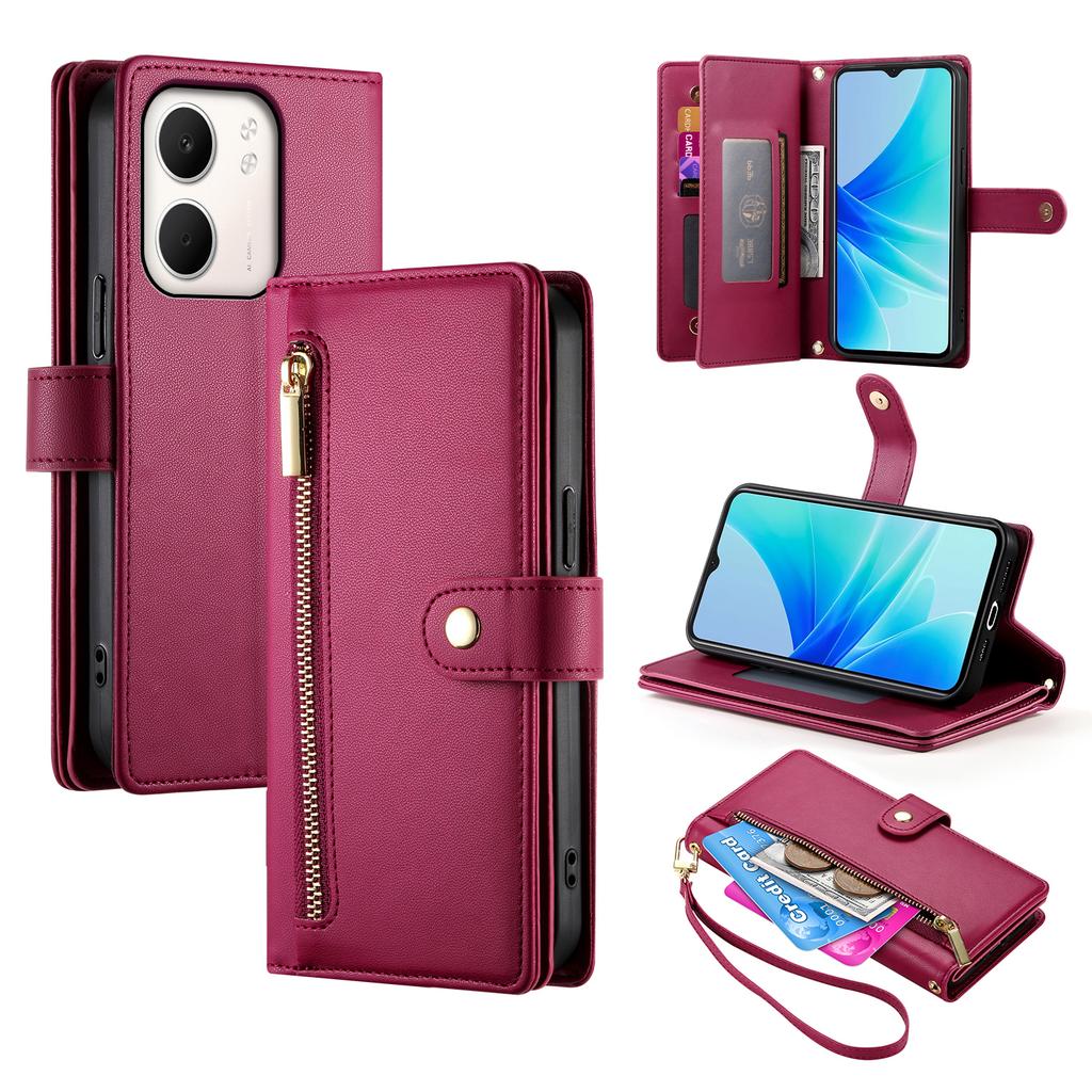 For Oppo A5x 5G/4G Case Zipper Pocket Wallet Leather Phone Cover with Straps