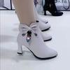 High-heeled Boots Female Spring and Autumn Single Boots New Women's Shoes Zip White Waterproof Taiwan High-heeled Shoes