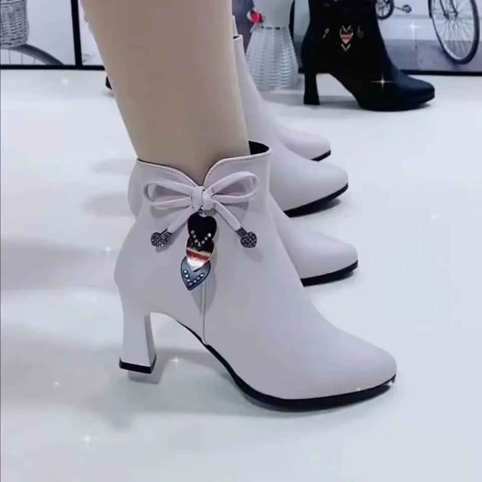 High-heeled Boots Female Spring and Autumn Single Boots New Women's Shoes Zip White Waterproof Taiwan High-heeled Shoes