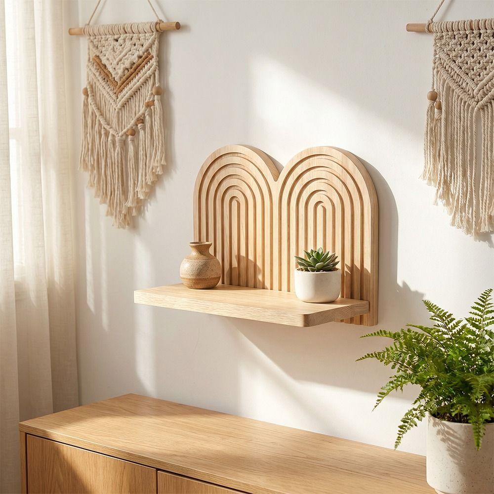 Floating Design Wall Mounted Shelves Multi-Layer Design Wooden Shelves Arched Wall Shelves Bedroom