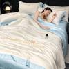 Set de plapumă de vară luxoasă, lavabilă, din mătase de gheață - Răcoros, Brodat, Ușor, Set de lenjerie de pat din patru piese pentru aer condiționat