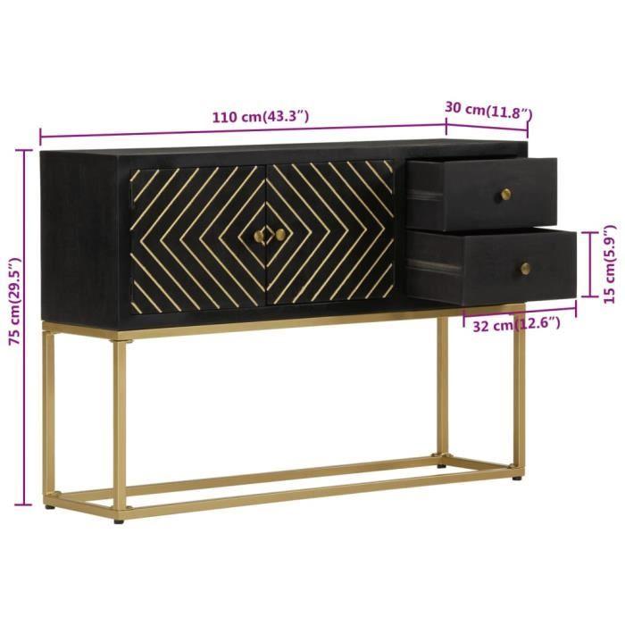 VidaXL Buffet noir et doré 110x30x75 cm bois massif de manguier 353912