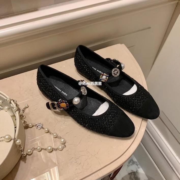 

Grape mother studiolee~ The same shoe French square head tweed badge buckle Mary Jane banquet single shoes women s early spring 40 чорний