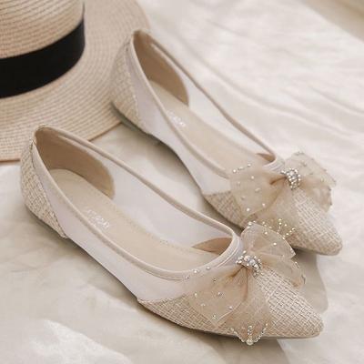 Xianfeng Student Pointed Mesh Breathable Spring Single Shoes Versatile Shallow Mouth with Skirt Wear Flat Shoes