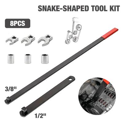 Universal 8Pcs Belt Tension Adjuster Tool Idler Pulley Wrench Set With Extension Lever For Car Truck Vehicle Maintenance Repair