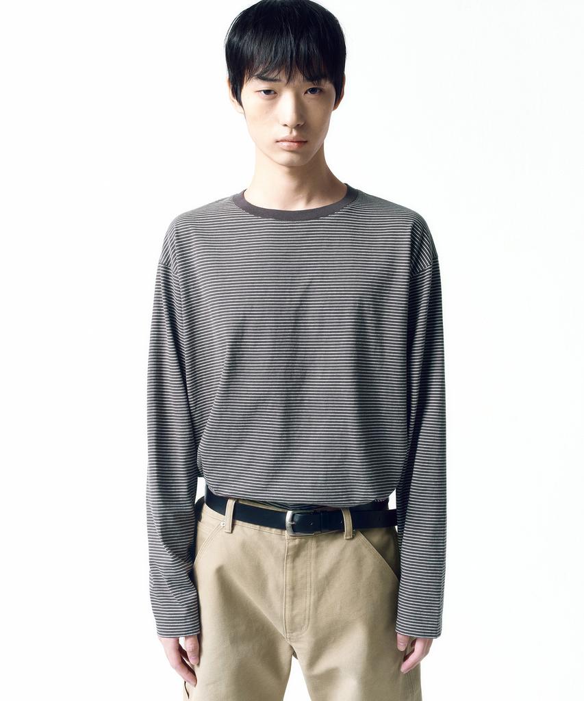 INSILENCE Border Stripe Long Sleeve Charcoal