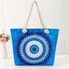 Women's Large Capacity Travel Tote Bag with Blue Evil Eye Print Beach Shoulder Bag, Zipper Closure for Casual Outings, Shopping, Beach Trips Bag