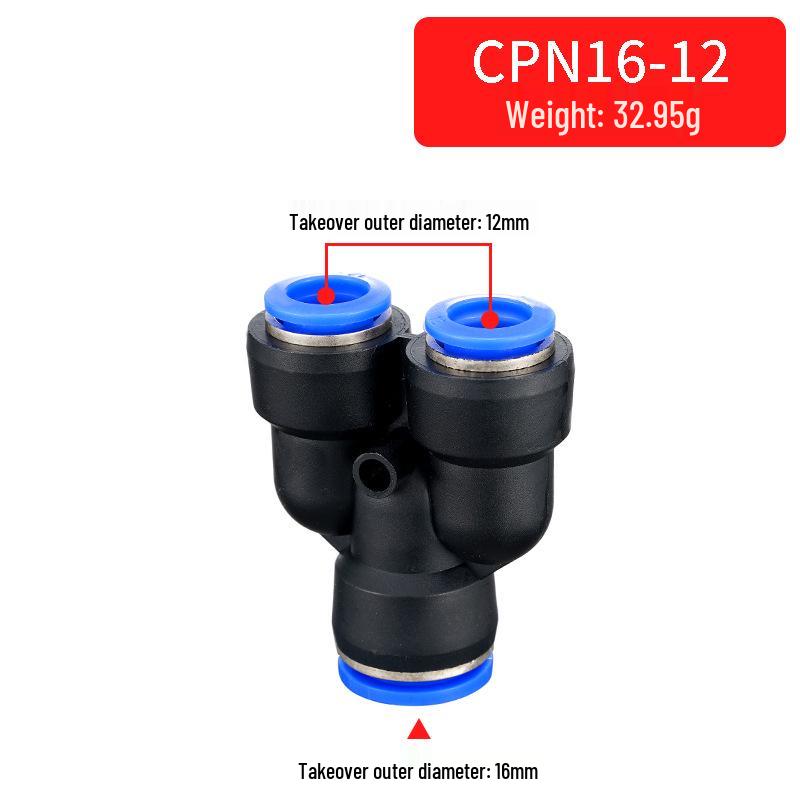 Pneumatic Quick Connector PN/PW-4, Y-Type Tee, 8mm Plug, 12mm Plastic OD, 16mm Connection