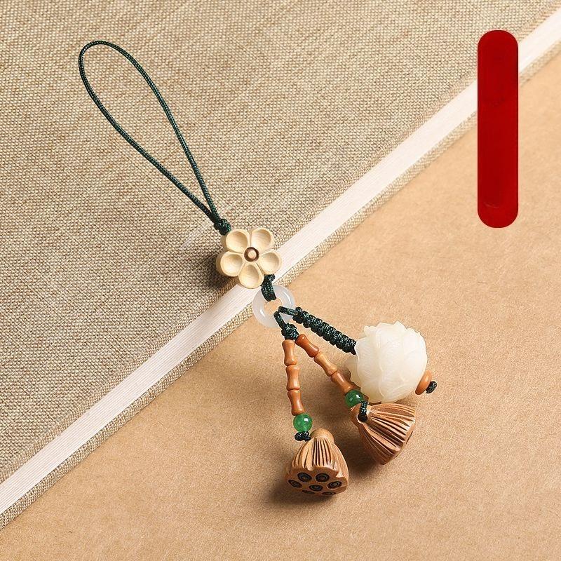 1Pc Bodhi Lotus Car Keychain Exquisite Pendant Jewelry Mahogany Mobile Phone Lotus Pod Pendant Men's and Women's Mobile Phone Chain Pendant