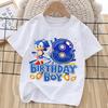 Sonics Birthday Number T-shirt Children Cartoon Tee Top Round Collar Clothing Boys White Short Sleeve Kids Anime Clothes Gift