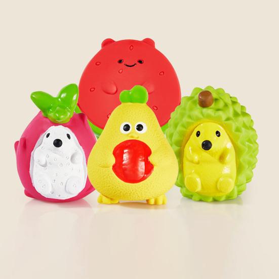 Pet Toy Molar Teeth Guard Soft Tough Chew Toy Cartoon Fruit Animal Design Bite-Resistant Tooth Cleaner Dog Toy with Built-in Sound