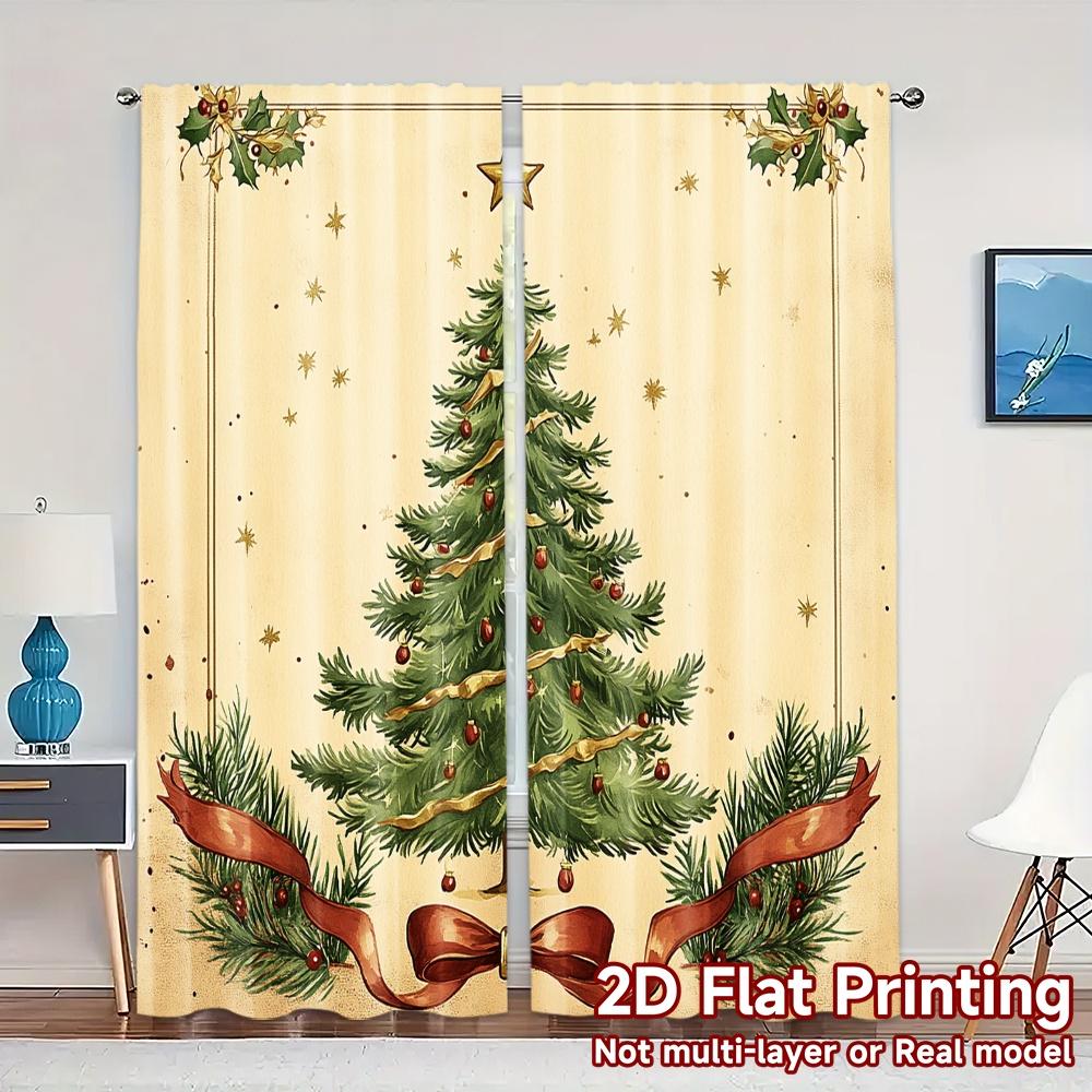 

2pcs,Curtains Christmas Tree Holly Stars Modern Curtains Digital Printed Durable Polyester Curtains Room Decor Decorative for 52.50×116.00 CM 2pcs