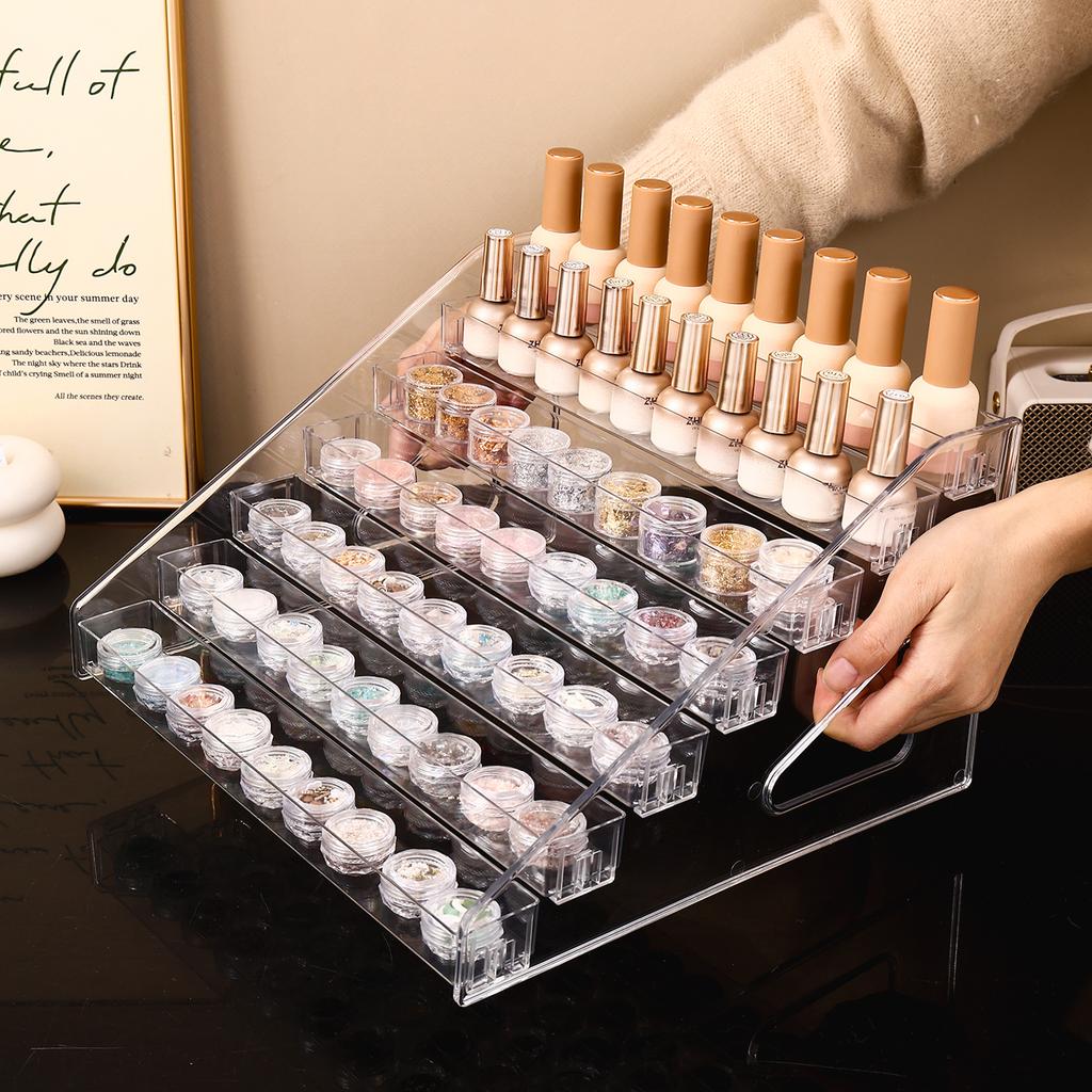 1pc Transparent Vertical Buckle Nail Polish Display Stand Stepped Acrylic Perfume Lipstick Nail Polish Gel Nail Polish Finisher