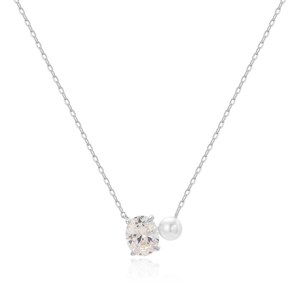 

18K Gold Plated Green Zircon Oval Pendant Necklace Ladies Simple Girl Pearl Elegent Temperament Wedding Jewelry For Women