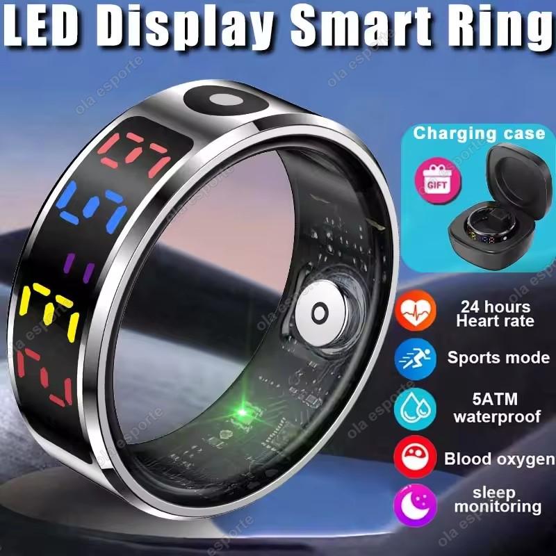 R12 Smart Ring with Color Display Screen and Touch, Charging Box,Health Manager, 5 ATM Waterproof Smartring For Men Women